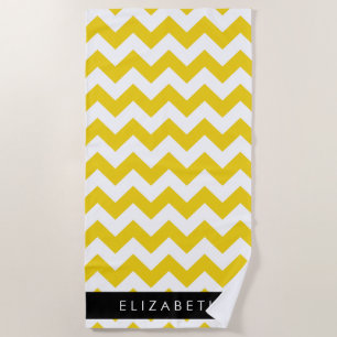Toalla De Playa Zigzag Amarillo, Chevron Amarillo, Tu Nombre