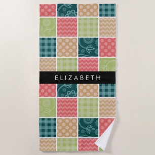 Toalla De Playa Zigzag, Chevron, Gingham, Puntos Polka, Tu Nombre