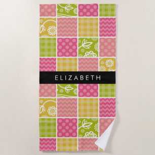 Toalla De Playa Zigzag, Chevron, Polka Dots, Gingham, Su Nombre