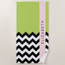 Zigzag negro y blanco, chevron, verde, tu nombre