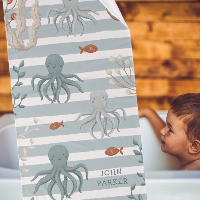 Toalla de raya de pulpo de baño con nombre (Subido por el creador)
