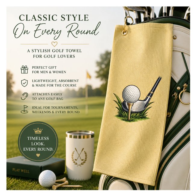 Toalla de regalo de golf clásico para golfistas (Brighten every round with this stylish golf towel. A fresh golf gift for every golf lover.)