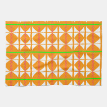 Toalla de té abstracta naranja brillante, verde, b