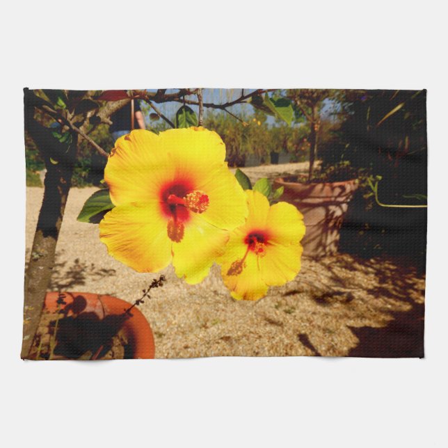 Toalla de té amarilla Hibiscus (Horizontal)