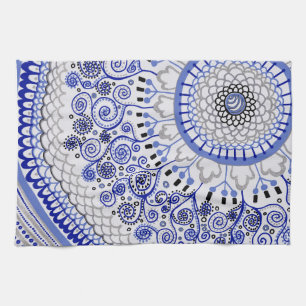 Toalla de té azul de la mandala