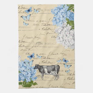Toalla de té azul de la postal de la flor de la