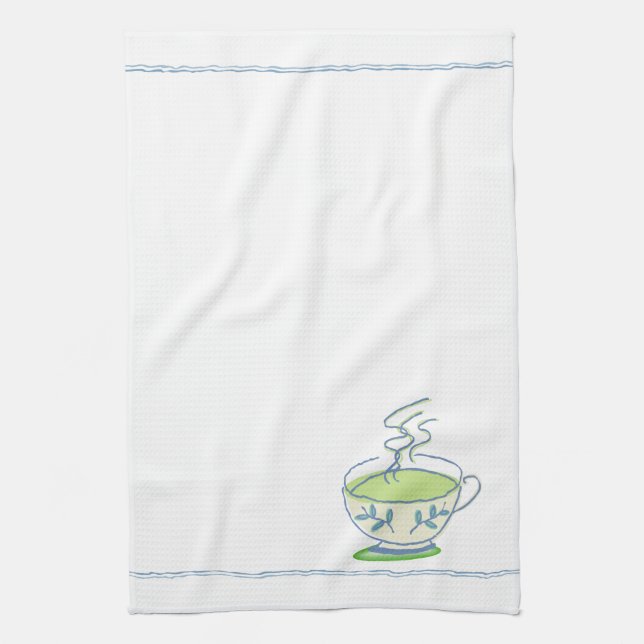 Toalla de té azul de la taza de té (Vertical)