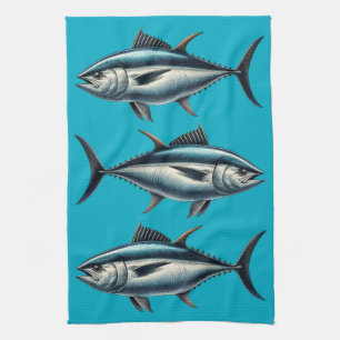 Toalla de té azul de los peces del atún