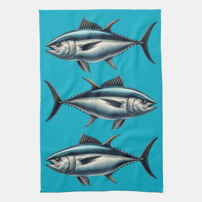 Toalla de té azul de los peces del atún (Vertical)