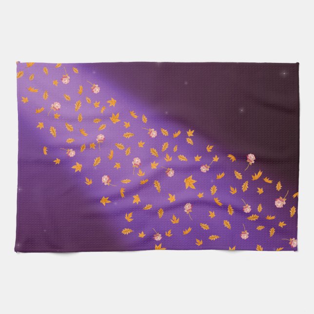 Toalla de té azul para hojas y Rosas de otoño (Horizontal)