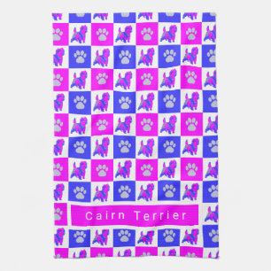 Toalla de té azul y rosa caliente de Cairn Terrier