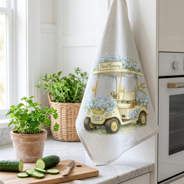 Toalla de té blanca para carrito de golf Hydrangea (Golf Cart Tea Towel Floral Lady Golfer Gift.  Perfect for Golf Mums and Friends who love to play.)