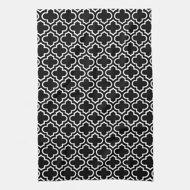 Toalla de té blanco y negro de Quatrefoil (Vertical)