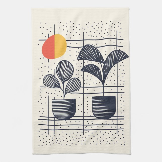 Toalla de té botánica moderna con plantas elegante (Vertical)
