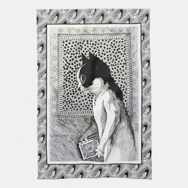 Toalla de té cariñosa del arte del gato del libro (Vertical)