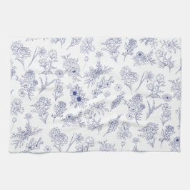 Toalla de té clásica floral azul y blanca