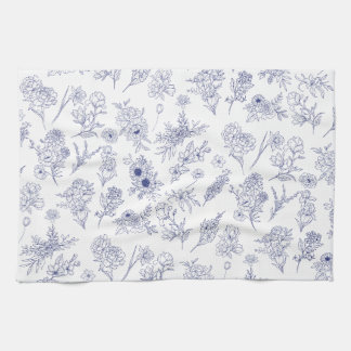 Toalla de té clásica floral azul y blanca