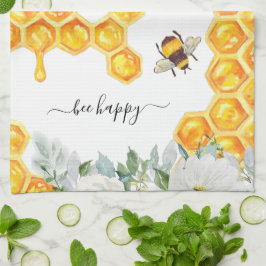 Toalla de té con abeja bumble y panal floral | Mon