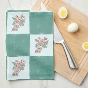 Toalla de té con cocina floral de cuadros verdes