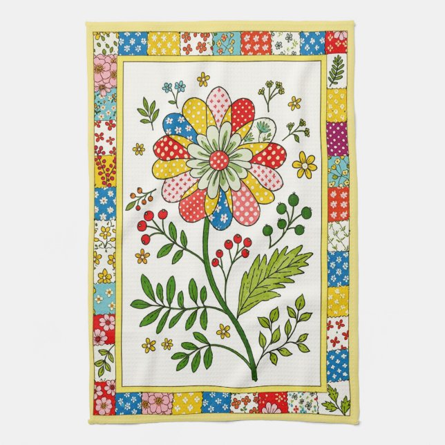 Toalla de té con flores estampadas bonitas. (Vertical)