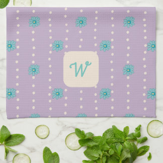 Toalla de té con monograma floral verde azulado y