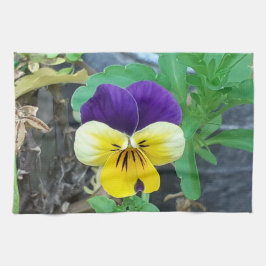 Toalla de té con pansy morado y amarillo