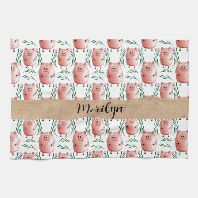Toalla de té con patrón de cerdo adorable – Cocina (Horizontal)