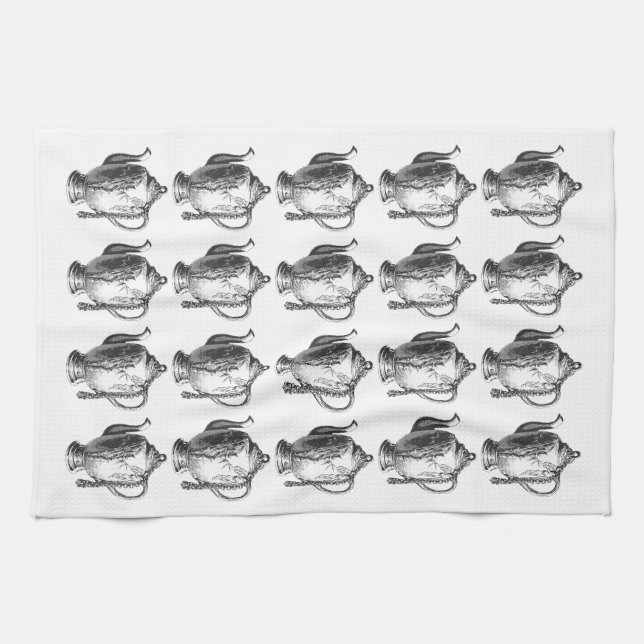 Toalla de té con patrón de tetera victoriana vinta (Horizontal)