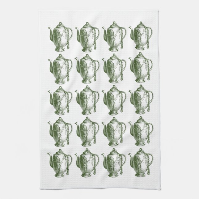 Toalla de té con patrón de tetera victoriana vinta (Vertical)