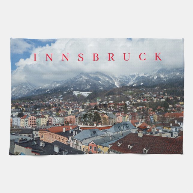 Toalla de té con vistas panorámicas de Innsbruck (Horizontal)