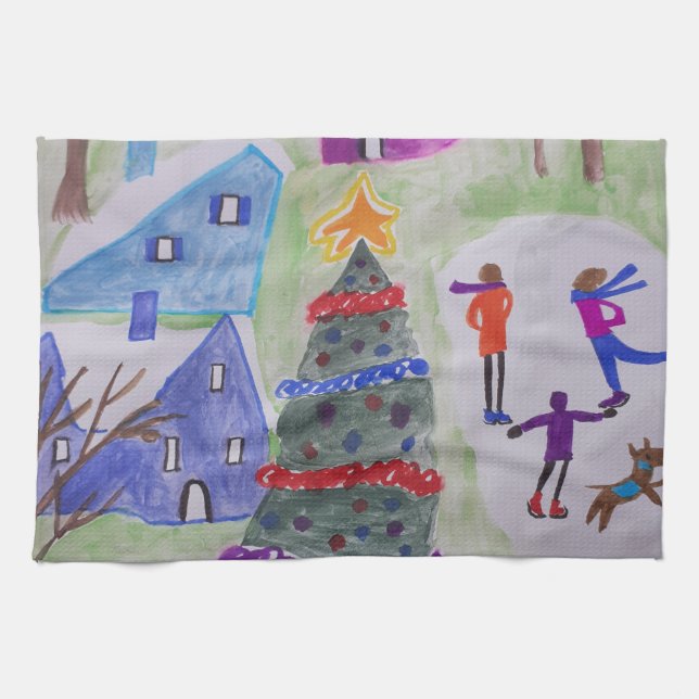 Toalla de té de aldea para navidades (Horizontal)