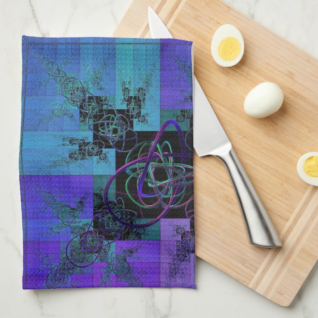 Toalla de té de Alegría Fractal Aqua y Lilac (Doblado Cuarto)