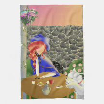 Toalla de té de almuerzo de perro y dama en café