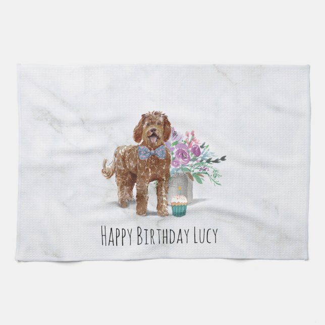 Toalla de té de cocina de perro de Labradoodle per (Horizontal)