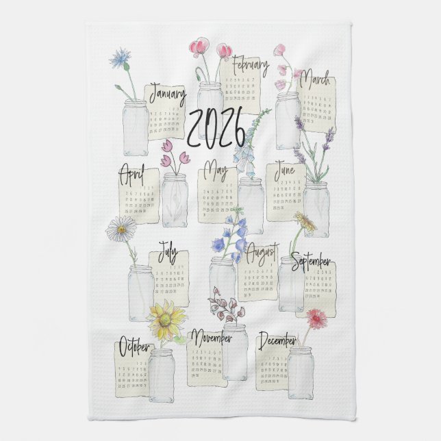 Toalla de té de cocina del calendario 2026 (Vertical)