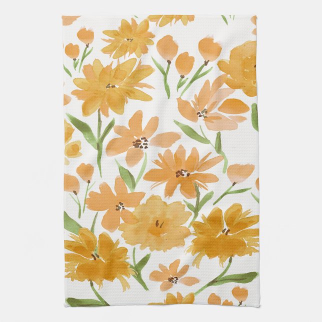 Toalla de té de cocina floral de blooms de acuarel (Vertical)