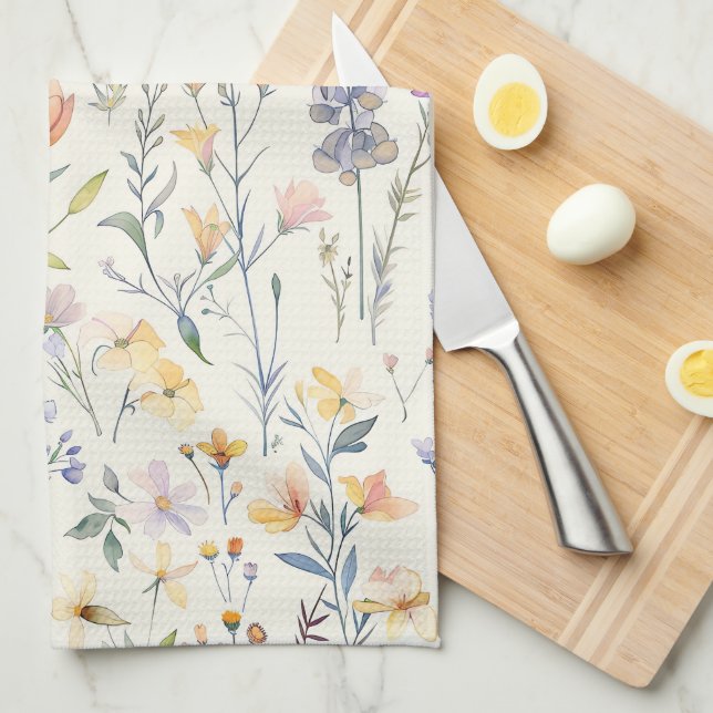 Toalla de té de cocina floral de flores silvestres (Doblado Cuarto)