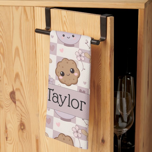 Toalla de té de cocina personalizada Kawaii Cookie (Pliegue de tercios)