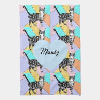 Toalla de té de colores pastel de gato atigrado co