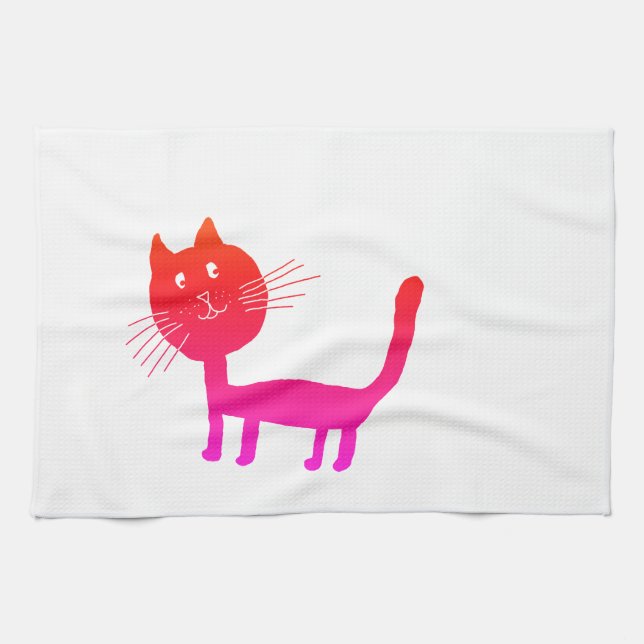 Toalla de té de dibujos de gato rosa (Horizontal)