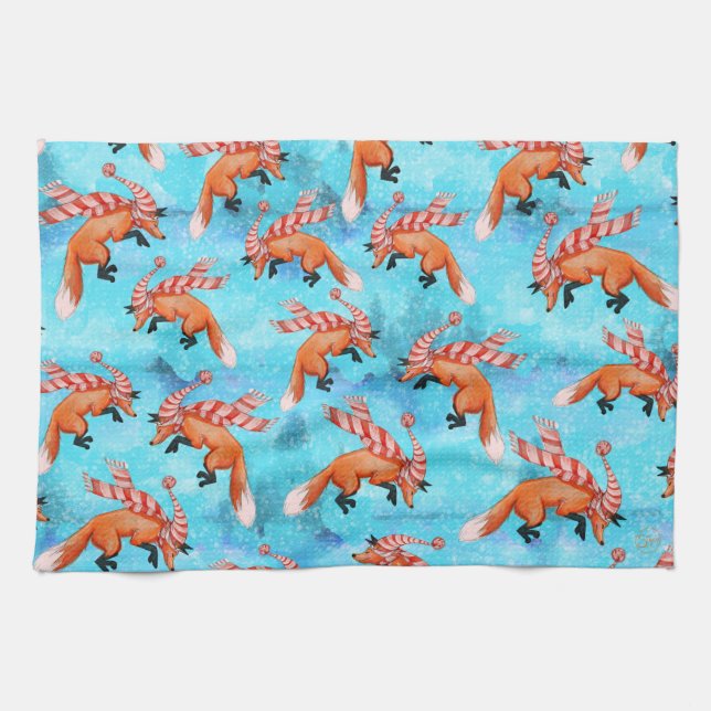 Toalla de té de Fox saltando (Horizontal)