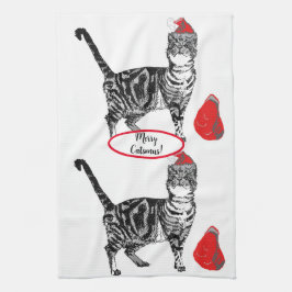 Toalla de té de gato atigrado Navidad gato genial