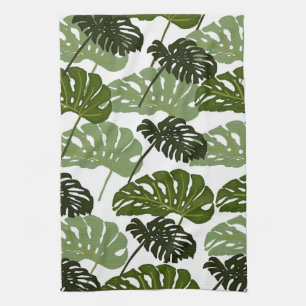 Toalla de té de hojas de Monstera en cocina verde