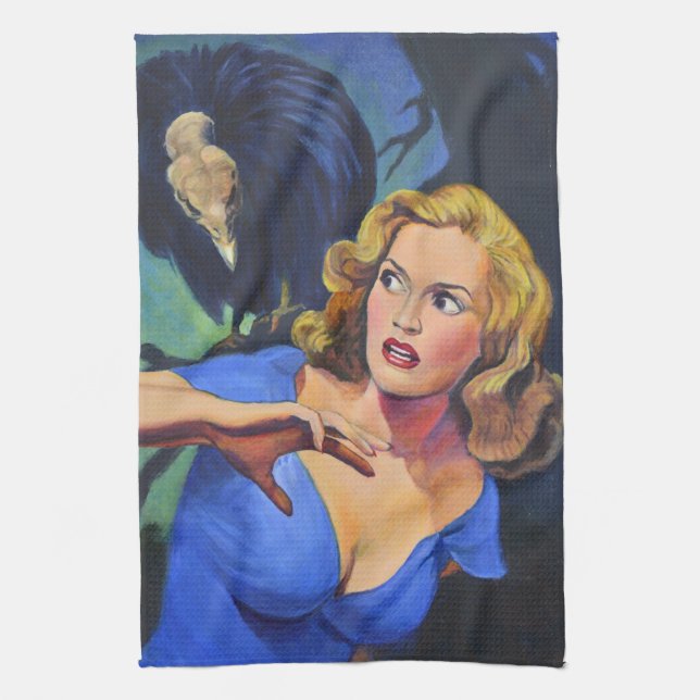 Toalla de té de horror de pulpa retro con zumbido (Vertical)