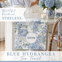 Toalla de té de Hortensia Azul Regalo para Mamá