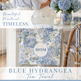 Toalla de té de Hortensia Azul Regalo para Mamá