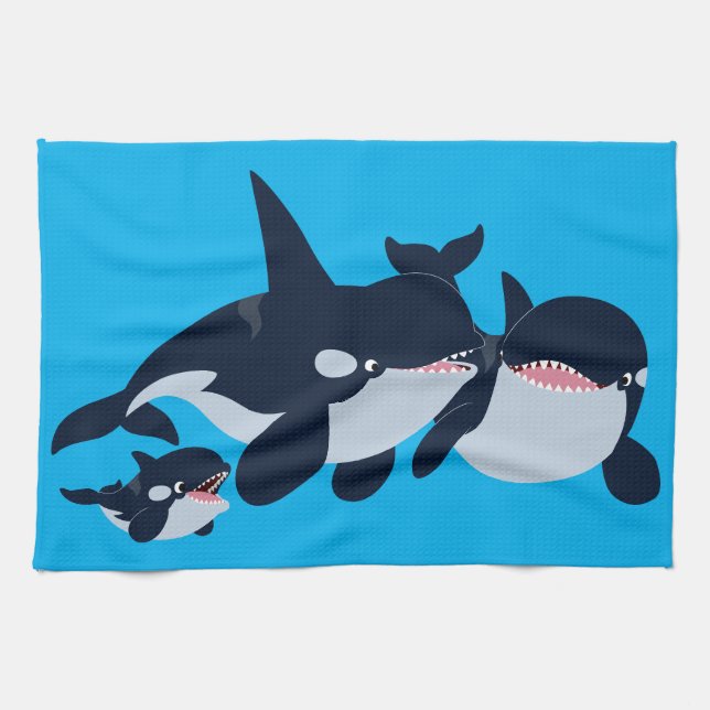 Toalla de té de la familia Cute Personalizado Orca (Horizontal)