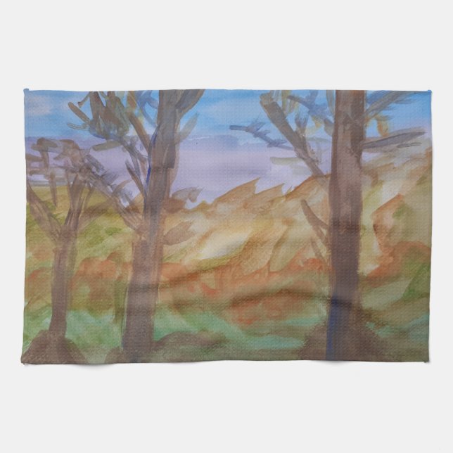 Toalla de té de los árboles del atardecer (Horizontal)