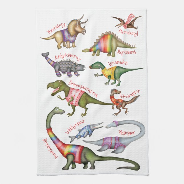 Toalla de té de los fantásticos dinosaurios (Vertical)