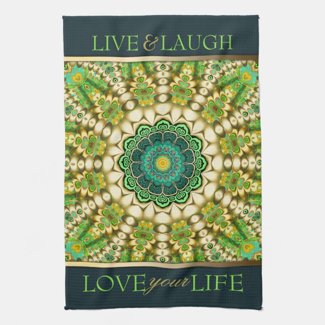 Toalla de té de Mandala oriental de Bohemia verde (Vertical)